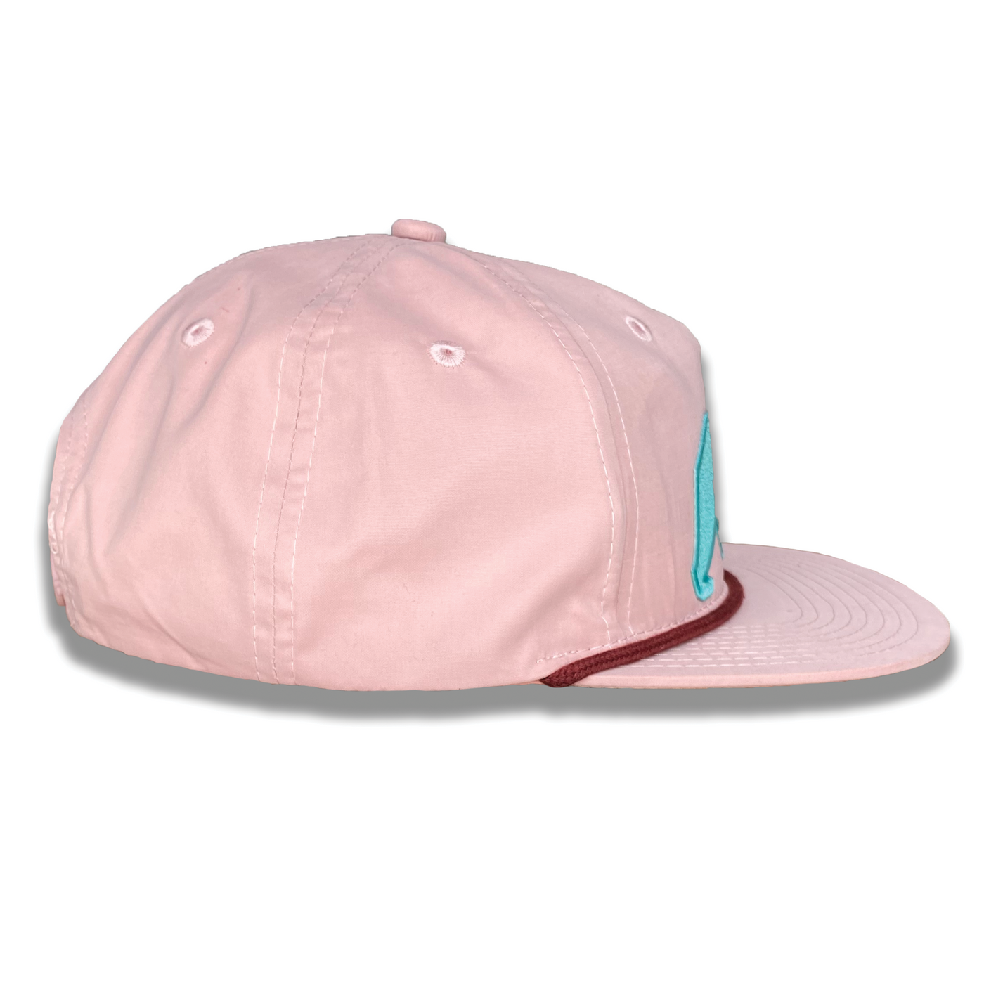 Pink 5-Panel Relaxed Rope Hat with Teal Bear Patch