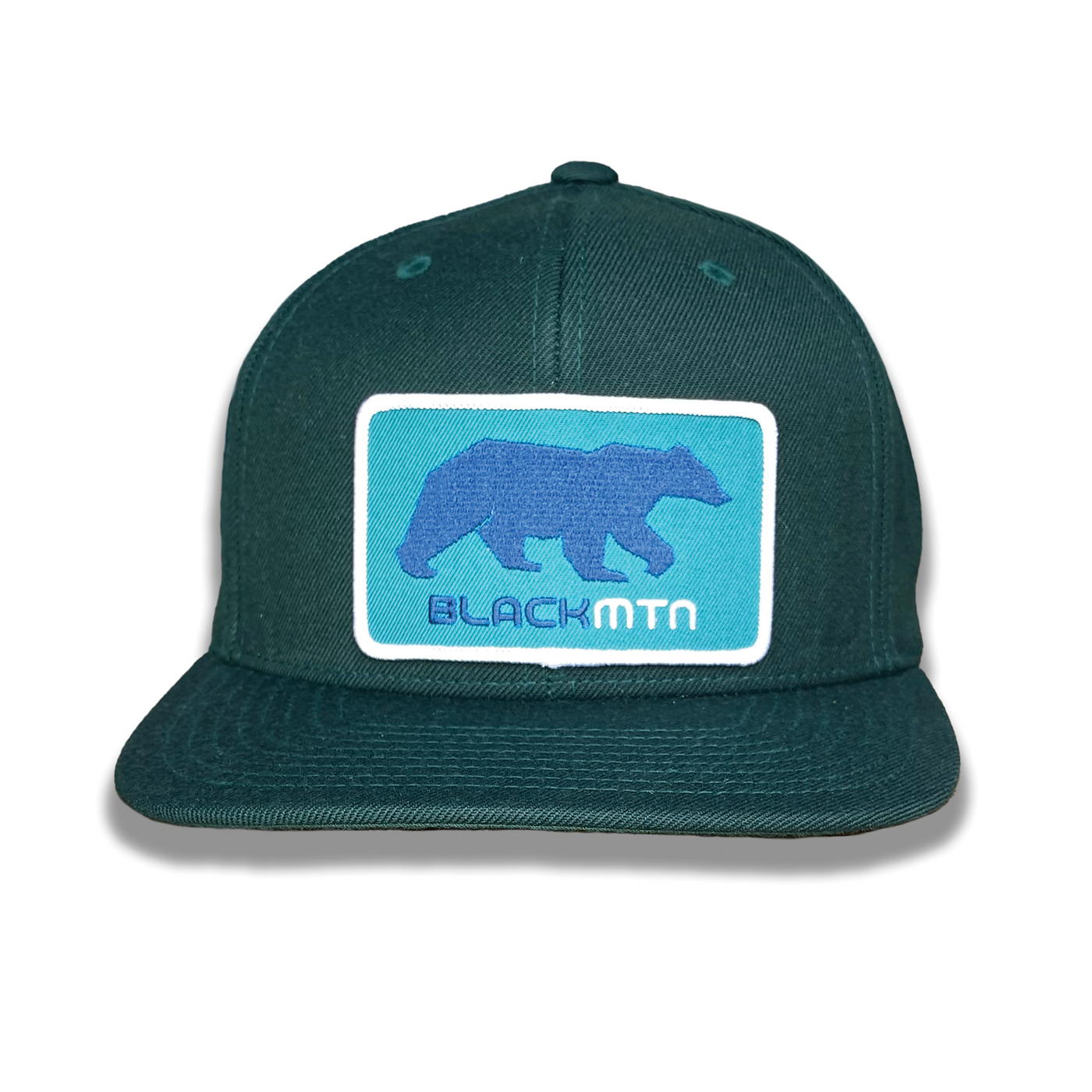Green 6-Panel Flatbill Trucker Hat with Classic Teal Bear Patch
