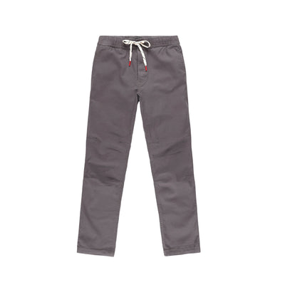 Topo Designs Men's Dirt Pants drawstring stretch cotton in "Charcoal" gray.
