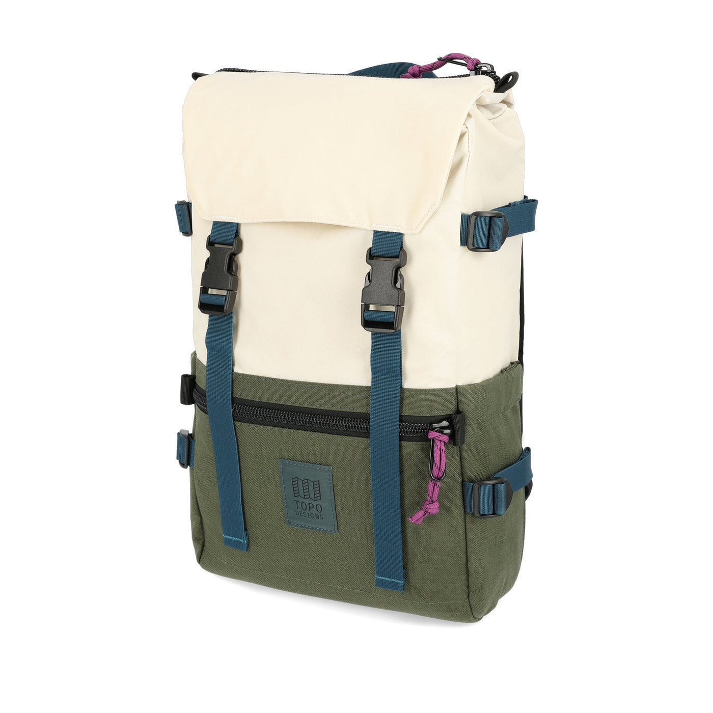 Topo Designs Rover Pack Classic laptop backpack in recycled "Bone White / Olive" green.