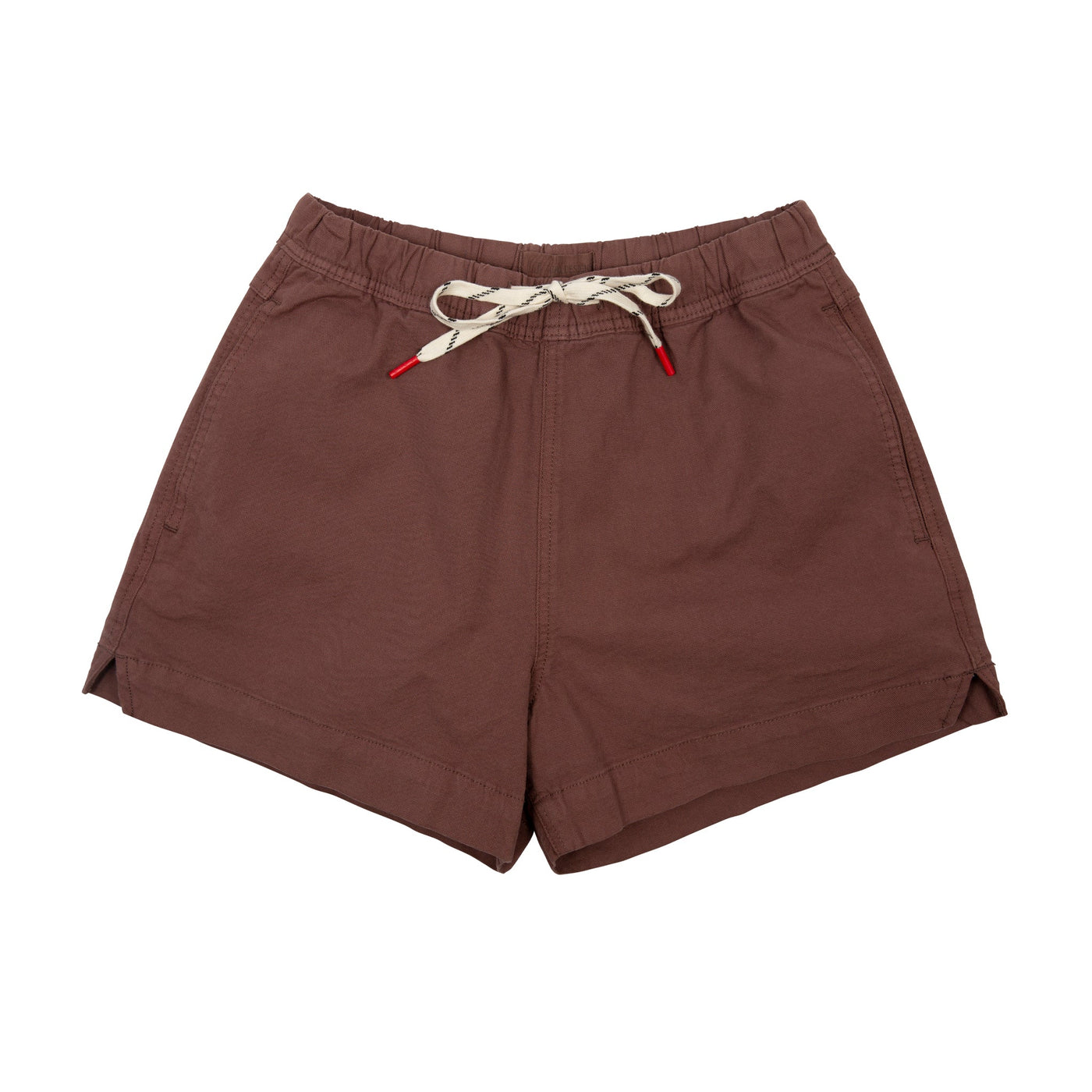 Topo Designs Women's Dirt Shorts in "Peppercorn" purplish brown.