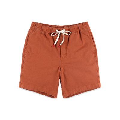 Topo Designs Men's drawstring Dirt Shorts 100% organic cotton in "Brick" orange.