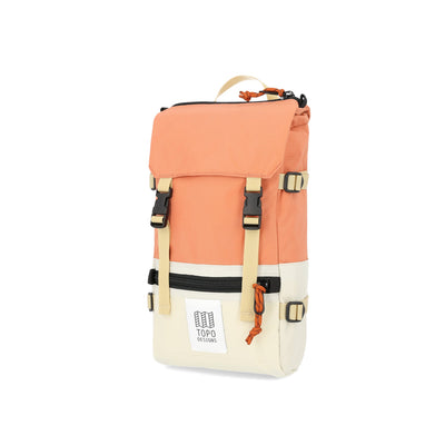 Topo Designs Rover Pack Mini backpack in recycled "Bone White / Coral" pink.