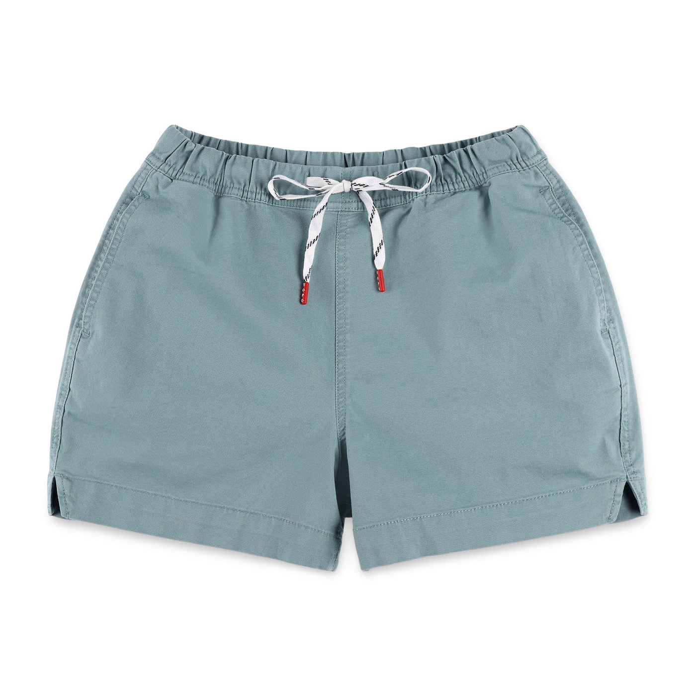 Topo Designs Women's drawstring Dirt Shorts in 100% organic cotton "Sage" blue green.