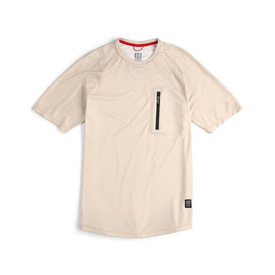 Front shot of Topo Designs Men's River Tee Short Sleeve UPF 30+ moisture wicking t-shirt in "Sand" white.