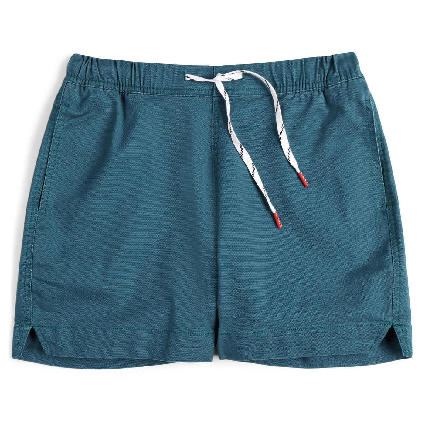 Topo Designs Women's drawstring Dirt Shorts in 100% organic cotton "Pond Blue" blue.