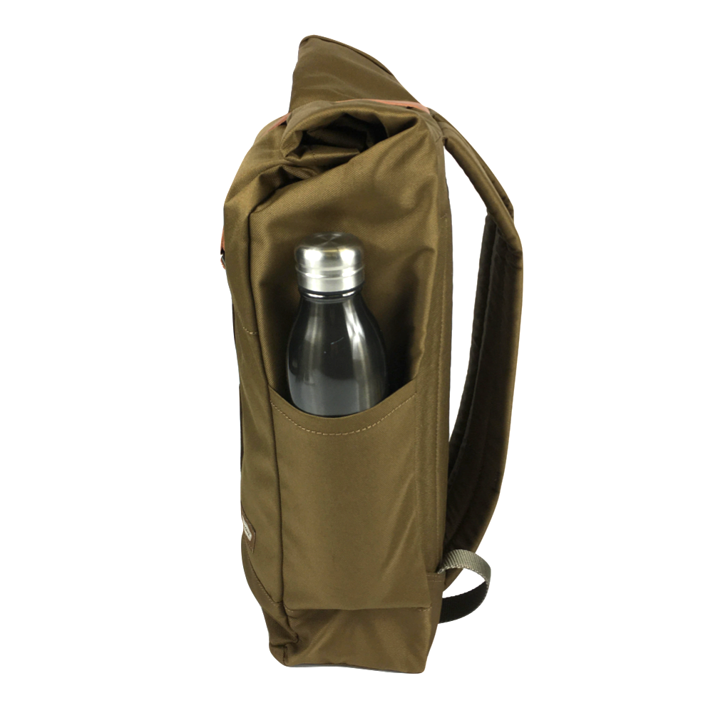 lightweight roll top backpack. best roll top backpack waterproof. canvas roll top bag. best roll top backpack. rolling backpacks. eco friendly roll top backpack. 100recycled backpack. socially responsible backpacks. backpacks made from recycled materials. sustainable travel bag. taupe.