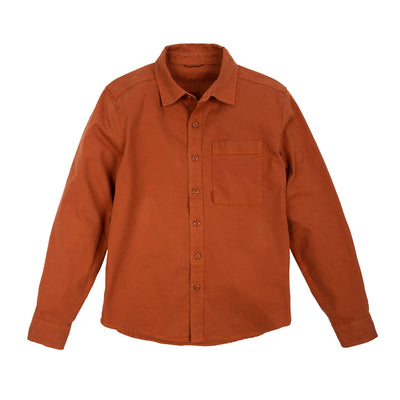 Front product shot of Topo Designs Women's Dirt Shirt in "Brick" orange.